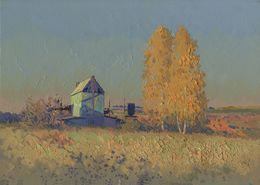 Painting, October evening at the farm, Simon Kozhin