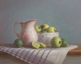 Painting, Apples and limes. Original oil painting, Irina Trushkova