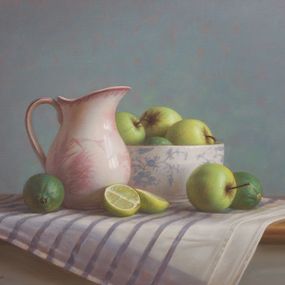 Gemälde, Apples and limes. Original oil painting, Irina Trushkova