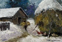 Peinture, Winter bustle in the yard, Boris Serdyuk