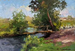 Gemälde, Landscape with Geese, Boris Serdyuk
