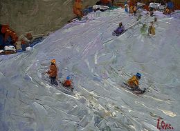 Gemälde, Sledding down the hill, Oksana Ivanyuk