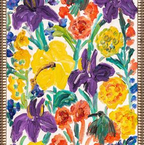 Painting, One Hybiscus Two Hummingbirds, Hunt Slonem