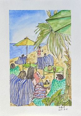 Gemälde, Famille sur la Plage, ShuJie Wang