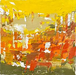 Peinture, Abstract cityscape in yellow, Frank De Blok