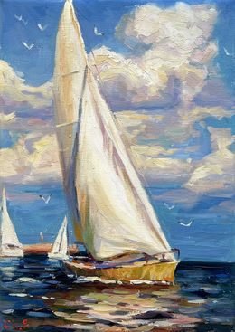 Gemälde, Sailboat at sea, Evgeny Chernyakovsky