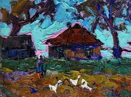 Gemälde, A flock of geese in the evening, Ivanyuk Oleksiy