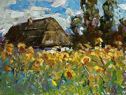 Gemälde, House and Sunflowers, Ivanyuk Oleksiy