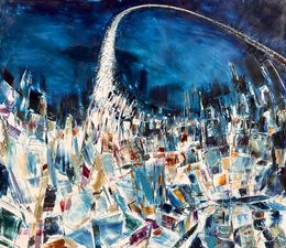 Gemälde, Möbius city in the sky, Frank De Blok