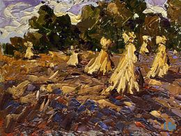 Gemälde, There are haystacks in the fields, Ivanyuk Oleksiy