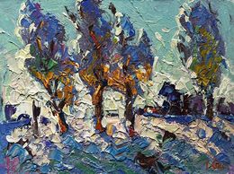 Gemälde, Young poplars in the field, Oksana Ivanyuk