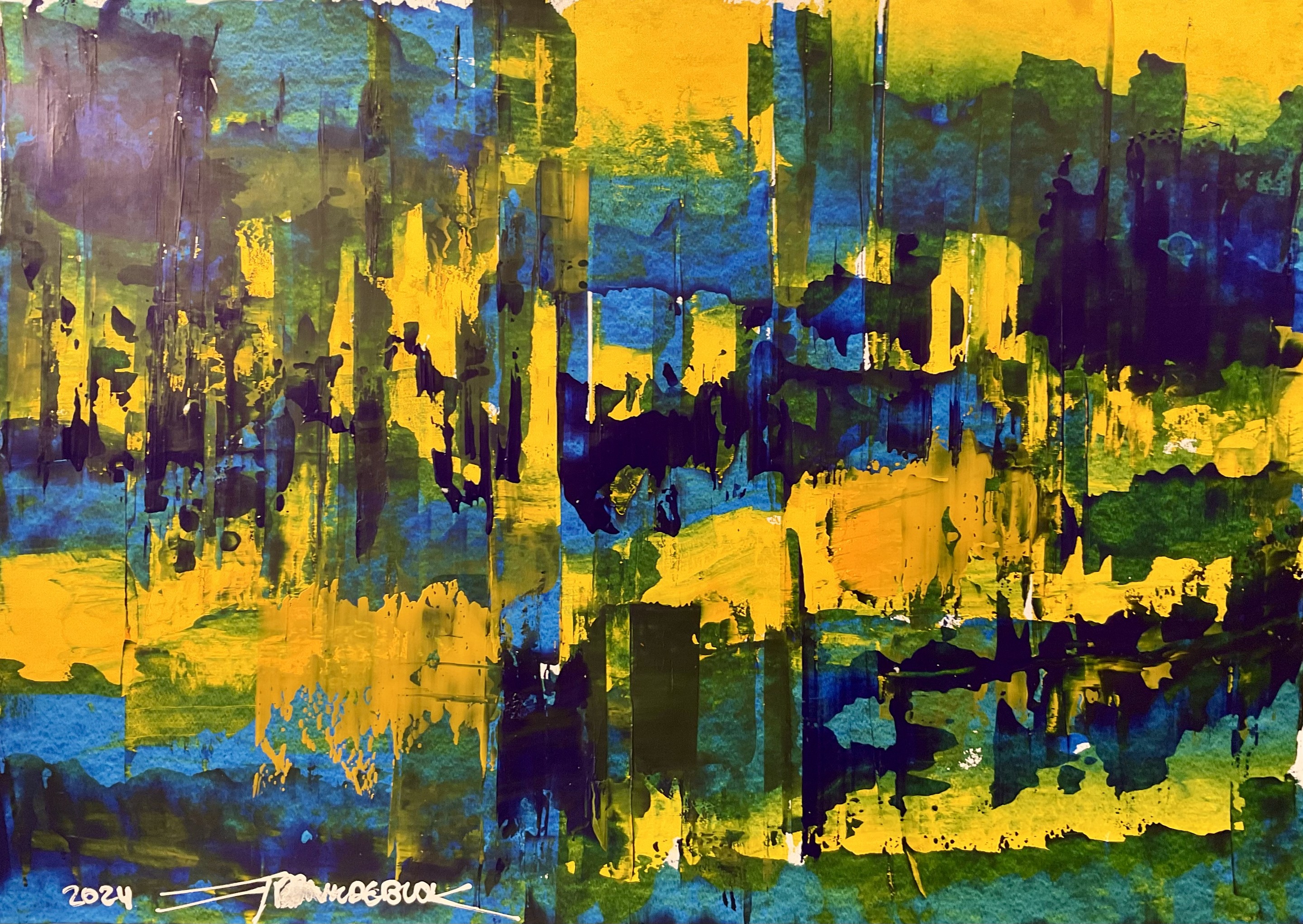 Frank De Blok, Abstract bleu et jaune Frank De Blok, Abstract bleu et jaune