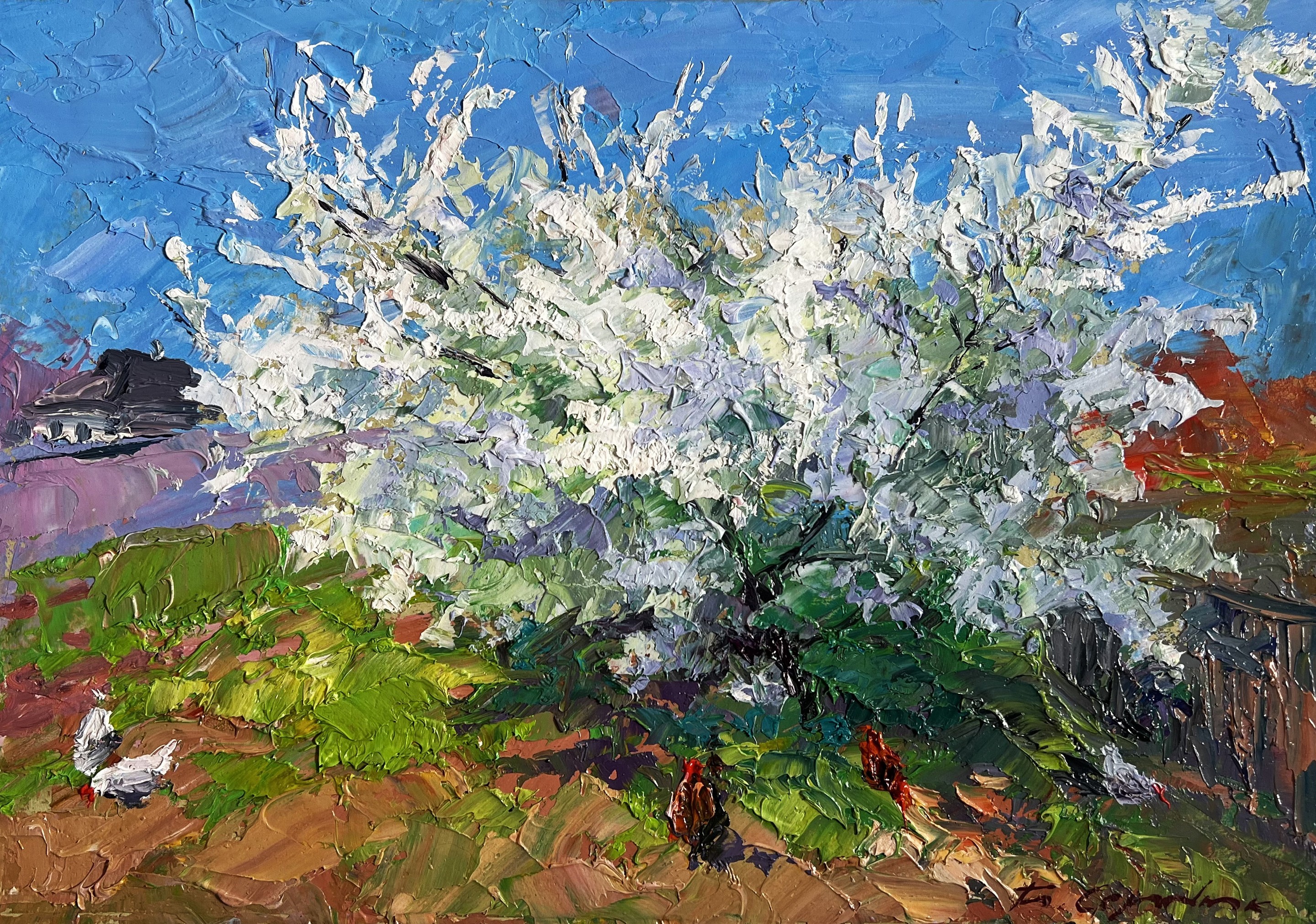 Boris Serdyuk, Flowering tree and chickens Boris Serdyuk, Flowering tree and chickens