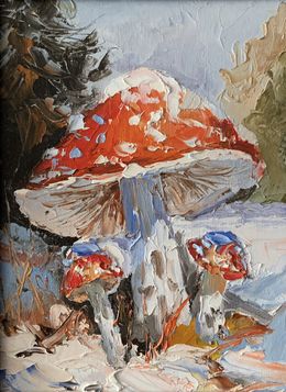 Peinture, Fly agarics in winter forest.#10, Schagen Vita