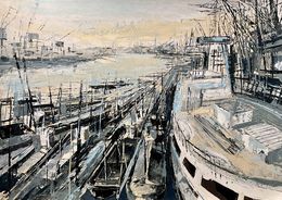 Peinture, Rotterdam Harbor before the bombing of may 4 of 1940, Frank De Blok
