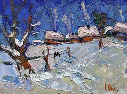 Gemälde, Snowy streets of the village, Oksana Ivanyuk