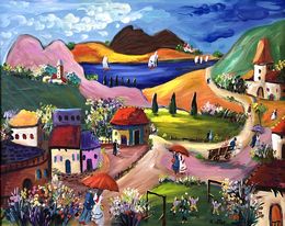 Peinture, A Joyful Day in the Village, Shlomo Alter
