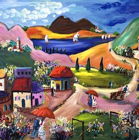 Gemälde, A Joyful Day in the Village, Shlomo Alter