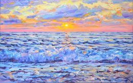 Painting, Pink sunset on the sea, Iryna Kastsova