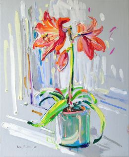 Peinture, Red lilies on grey, Helen Shukina
