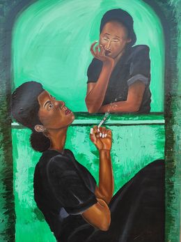 Painting, Lucha - 21st Century, Contemporary, Figurative Portrait, Women, Green, Modern, Olaosun Oluwapelumi