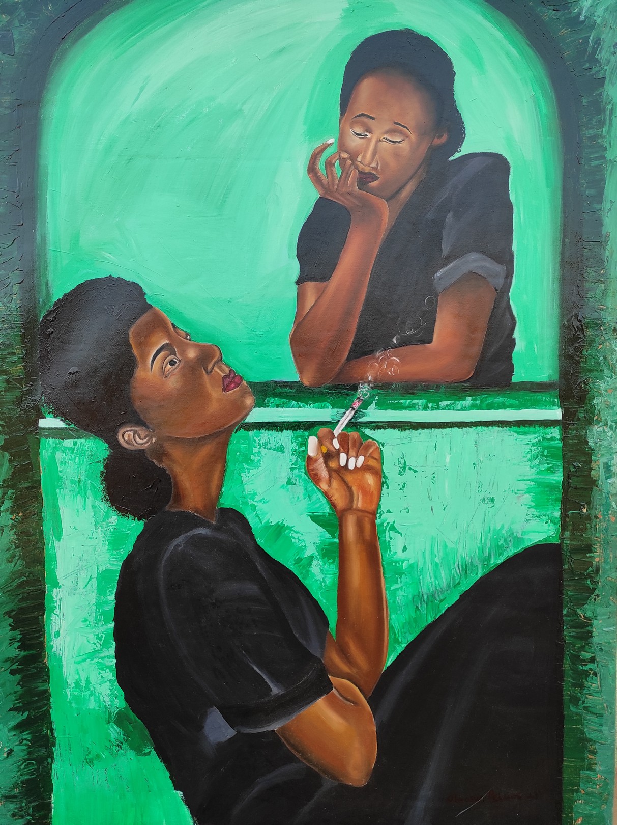Olaosun Oluwapelumi, Lucha - 21st Century, Contemporary, Figurative Portrait, Women, Green, Modern Olaosun Oluwapelumi, Lucha - 21st Century, Contemporary, Figurative Portrait, Women, Green, Modern
