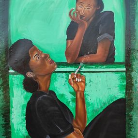 Gemälde, Lucha - 21st Century, Contemporary, Figurative Portrait, Women, Green, Modern, Olaosun Oluwapelumi