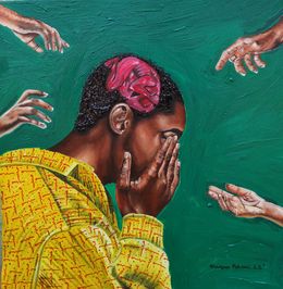 Peinture, Distant Child - 21st Century, Contemporary, Figurative, Isolation, Green, Modern, Olaosun Oluwapelumi