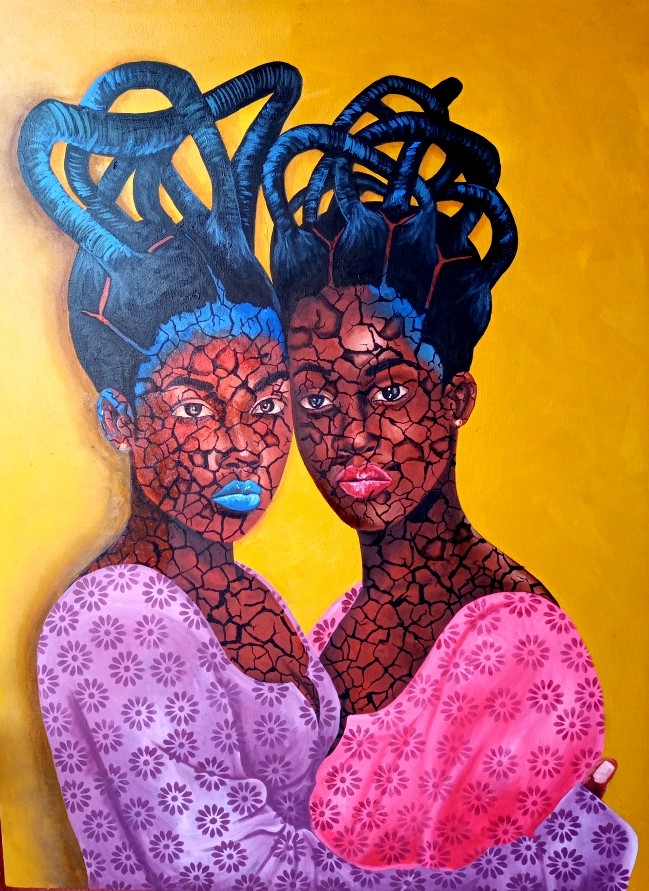 Muideen Abdulkadir, Sisters - 21st Century, Contemporary, Figurative Portrait, Africa Women, Modern Muideen Abdulkadir, Sisters - 21st Century, Contemporary, Figurative Portrait, Africa Women, Modern