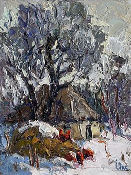 Gemälde, The yard is covered in snow, Oksana Ivanyuk