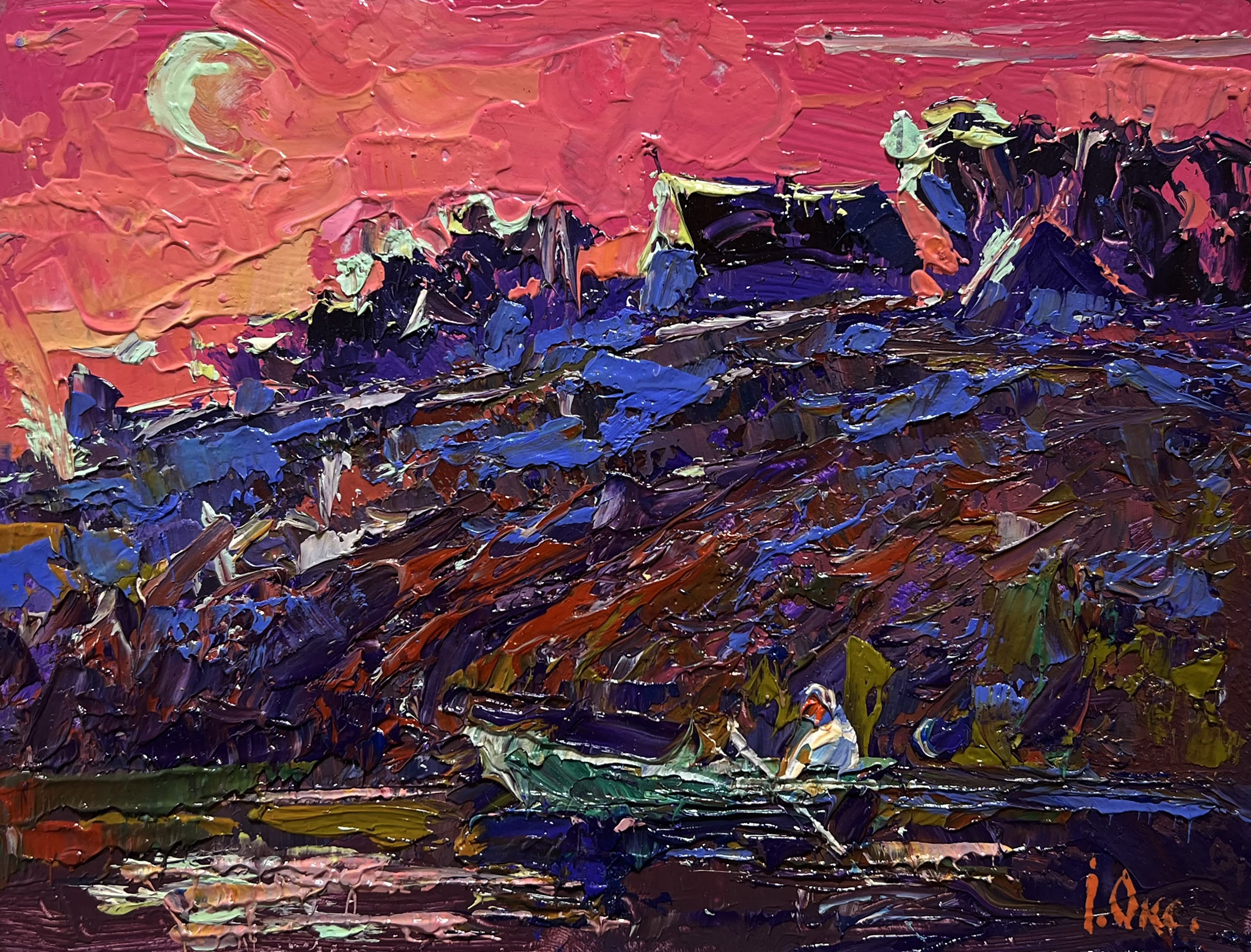Oksana Ivanyuk, Crimson evening by the river Oksana Ivanyuk, Crimson evening by the river