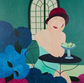Gemälde, La femme aux hortensias, Fannie Iribarnegaray