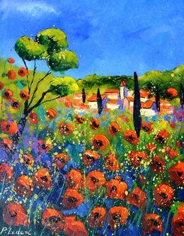 Peinture, Red poppies in Provence, Pol Ledent