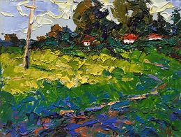 Gemälde, Yellow fields near the village, Ivanyuk Oleksiy
