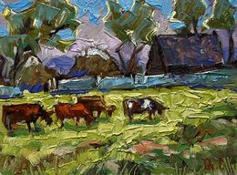 Gemälde, Cows on a green field, Ivanyuk Oleksiy
