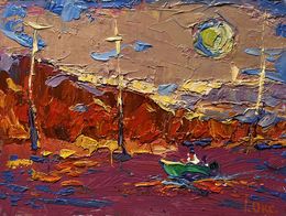Gemälde, Sailing on a boat into the sunset, Oksana Ivanyuk