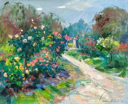 Peinture, Rose garden on a cloudy day, Helen Shukina