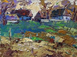 Gemälde, Sunset behind the houses, Ivanyuk Oleksiy