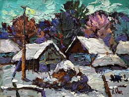 Gemälde, The yard is covered in snow, Oksana Ivanyuk