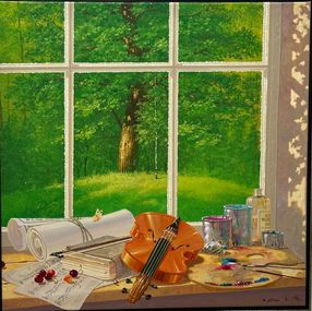 Gemälde, Violin on Window Sill, Michael Gorban