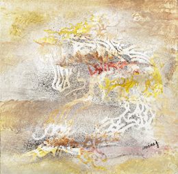 Painting, Mouvement soudain, le cheval qui se retourne - série: Cheval en calligraphie arabe sur fond abstrait, Imene J