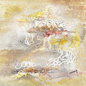 Gemälde, Mouvement soudain, le cheval qui se retourne - série: Cheval en calligraphie arabe sur fond abstrait, Imene J