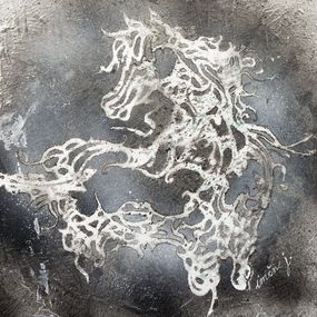 Gemälde, La fugue du cheval, équilibre en mouvement - série: Cheval en calligraphie arabe sur fond abstrait, Imene J