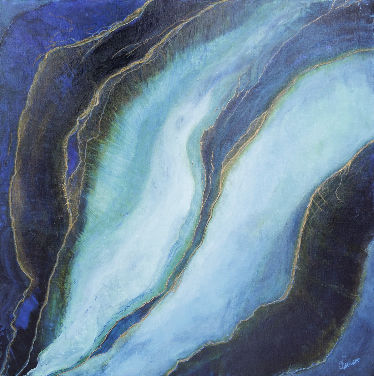 Thierry Nauleau, Méandre bleutée - Paysage abstrait cours d'eau Thierry Nauleau, Méandre bleutée - Paysage abstrait cours d'eau