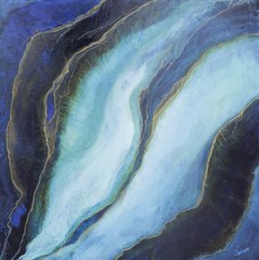 Gemälde, Méandre bleutée - Paysage abstrait cours d'eau, Thierry Nauleau