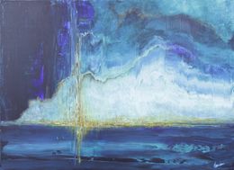 Peinture, Rivage d'une ville sublimée - Paysage citadin abstrait au bord de l'eau, Thierry Nauleau
