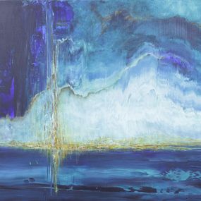 Gemälde, Rivage d'une ville sublimée - Paysage citadin abstrait au bord de l'eau, Thierry Nauleau