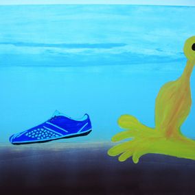 Gemälde, Miro chasing a shoe, Serge Lecomte