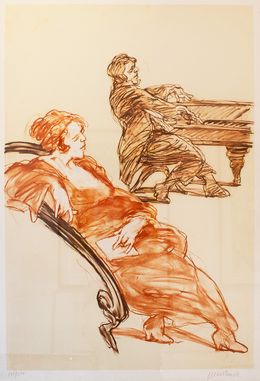 Drucke, Piano Romantique, lithographie originale, Claude Weisbuch