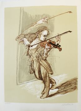 Drucke, Passacaille pour violon solo, lithographie originale, Claude Weisbuch